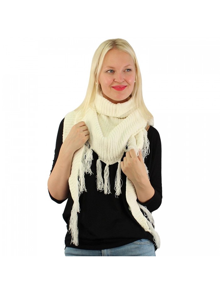 Winter Soft Chenille Triangle Tassle Chunky Fringe Thick Knit Scarf Wrap - Ivory - CY187346TIE