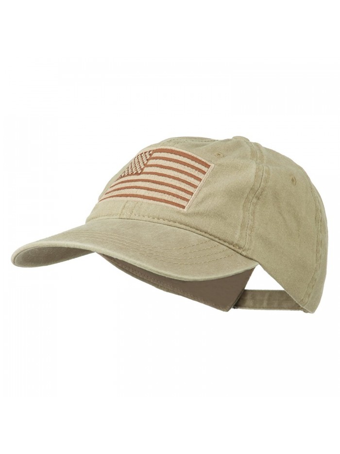 Tan American Flag Embroidered Washed Cap - Khaki - CC11TX73MO9