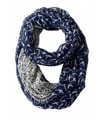 Peach Couture Beautiful Vintage Two Colored Bird Print Infinity Loop Scarf - Navy and Cream - CB12EF8C3QD