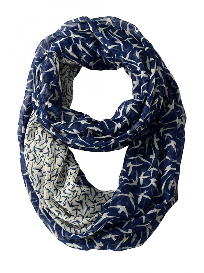 Peach Couture Beautiful Vintage Two Colored Bird Print Infinity Loop Scarf - Navy and Cream - CB12EF8C3QD