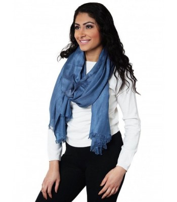 Soft Elegant Viscose Cotton Solid Color Women Long Wrap Fashion Scarf Hijab - Blue - C218989RXMY
