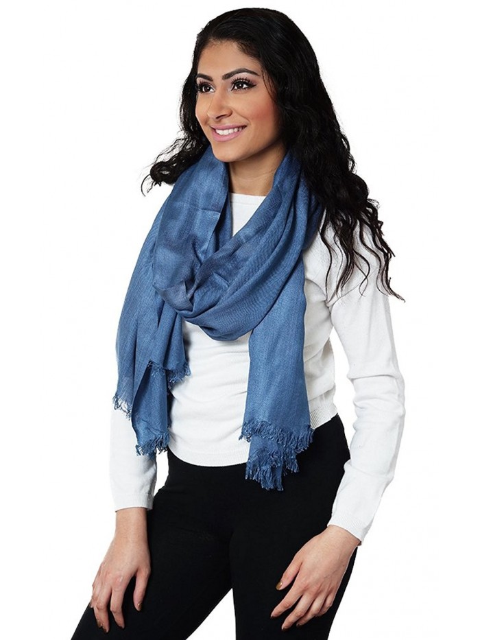 Soft Elegant Viscose Cotton Solid Color Women Long Wrap Fashion Scarf Hijab - Blue - C218989RXMY