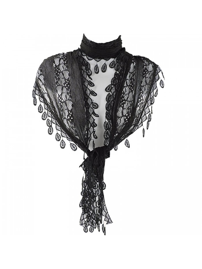 Silver Fever Elegant Vintage Skinny Lace Scarf - Black - C712F6S0EIP