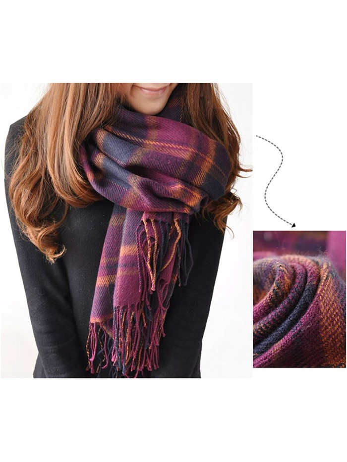 Fashion Women Long Cashmere Wool Scarf Large Shawl Lady Plaid Scarf - Purple - CK127VAS4Z5