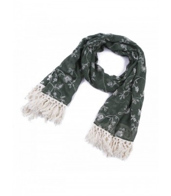 Damara Womens Light Embroidered Tassels Scarves Neckerchief - Army Green - CC11PEN791D