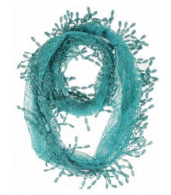 RufNTop Delicate Light Weight Lace Infinity Scarf with Teardrop Fringes - Dark Cyan - CW183QWCCEC