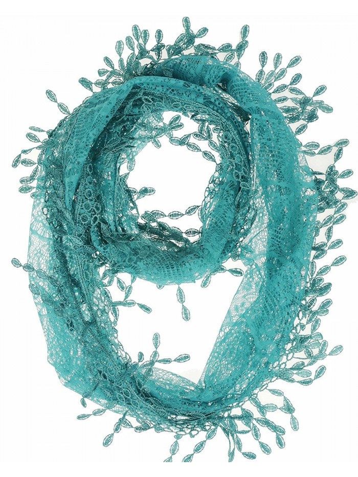 RufNTop Delicate Light Weight Lace Infinity Scarf with Teardrop Fringes - Dark Cyan - CW183QWCCEC