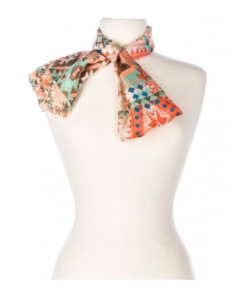 Noble Mount Women's Premium 100% Silk Scarf - Southwestern - Ivory/Coral - CU11ULRF0XB