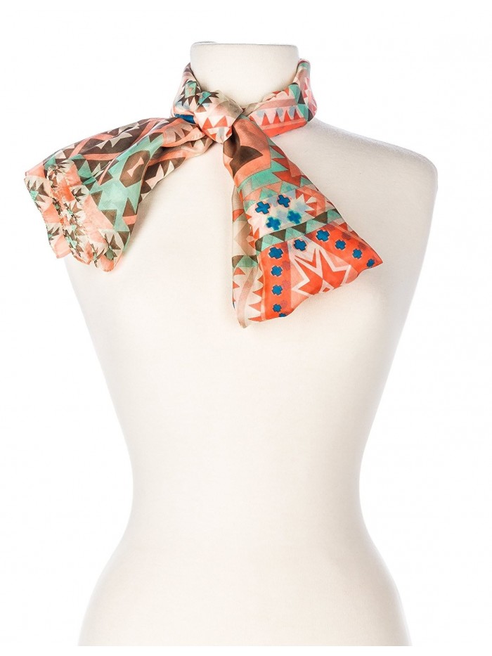 Noble Mount Women's Premium 100% Silk Scarf - Southwestern - Ivory/Coral - CU11ULRF0XB