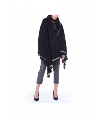 GURNALL Women's Winter Vintage Oversized Fleece Blanket Poncho Cape Shawl Coat - Black - CQ186Q09I3M