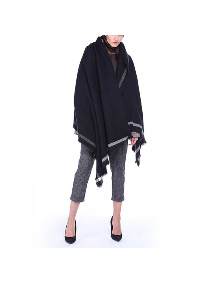 GURNALL Women's Winter Vintage Oversized Fleece Blanket Poncho Cape Shawl Coat - Black - CQ186Q09I3M