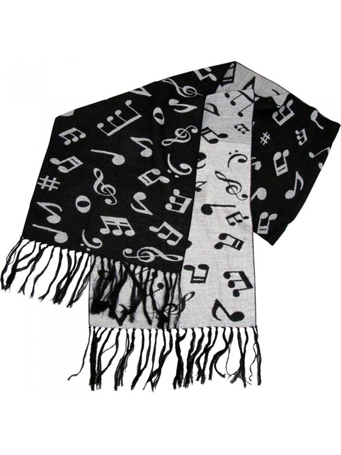 Scarf Muisc Notes Black & White Cashmere Like 12" X 72" - CO11BBAIQEL