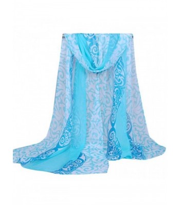 HN Fashion Women Printing Long Soft Wrap Scarf Ladies Shawl Georgette Scarves - Light Blue - CX12OC0ZRCF
