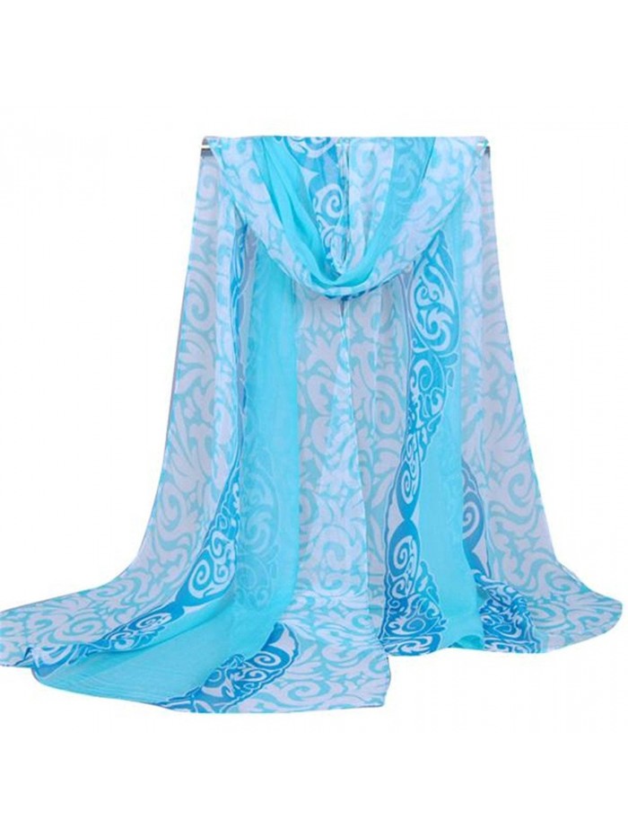 HN Fashion Women Printing Long Soft Wrap Scarf Ladies Shawl Georgette Scarves - Light Blue - CX12OC0ZRCF