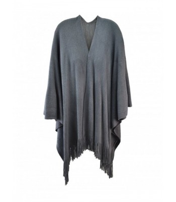 Modadorn New Basic Solid Winter Ruana Fringe Women's Fashion- Shawl & Accessories - Gray - CA11DR8WWH3