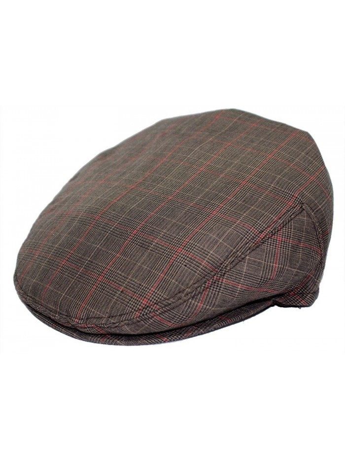 Mens Plaid Golfing Beret Summer Flat Ivy Ascot Cabbie Cap Hat Ivy Newsboy - Brown-Check-Red - C511UCMF2WT