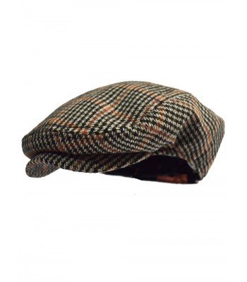 Men's Classic Herringbone Tweed Wool Blend Newsboy Ivy Hat (L/XL- Houndstooth Camel) - C812NZPE671