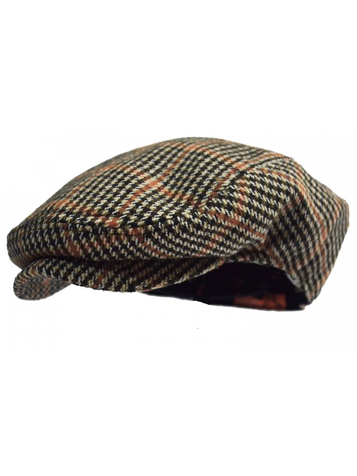 Men's Classic Herringbone Tweed Wool Blend Newsboy Ivy Hat (L/XL- Houndstooth Camel) - C812NZPE671