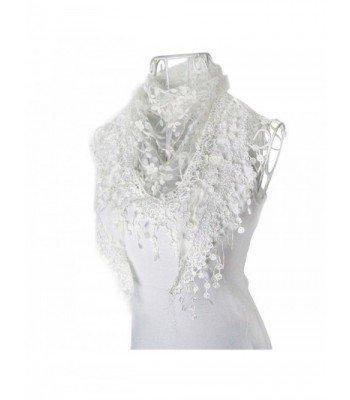 Ammazona Fashion Lace Tassel Sheer Burntout Floral Print Triangle Mantilla Scarf - E - C912HKDG1NL