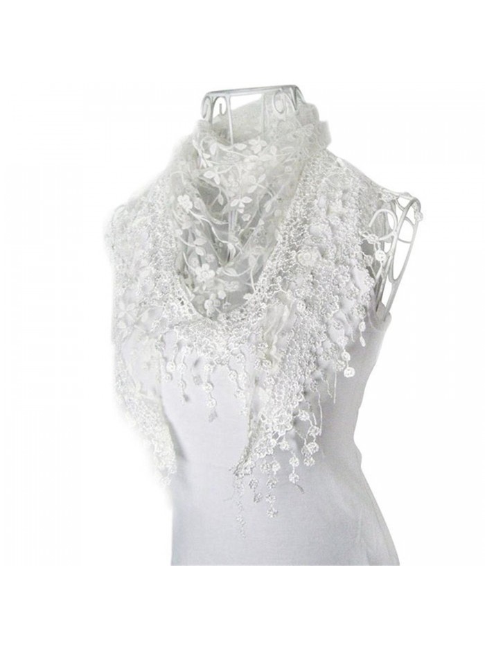 Ammazona Fashion Lace Tassel Sheer Burntout Floral Print Triangle Mantilla Scarf - E - C912HKDG1NL