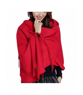 Iristide Womens Scarf Solid Color Winter Warm Wool Thick Large Shawls Wrap(200x78cm) - Red - CW187M53SDG