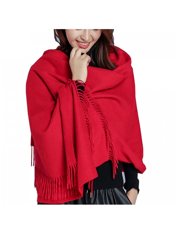 Iristide Womens Scarf Solid Color Winter Warm Wool Thick Large Shawls Wrap(200x78cm) - Red - CW187M53SDG