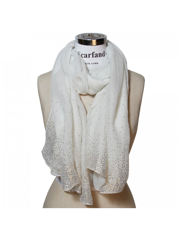 Scarfand's Solid Color Scarf with Crystals - Golden Foil White - CF11MFPH9D1