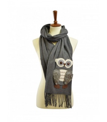 Cashmere feel owl patch fuax fur scarf - Charcoal - CW187NE7T7X