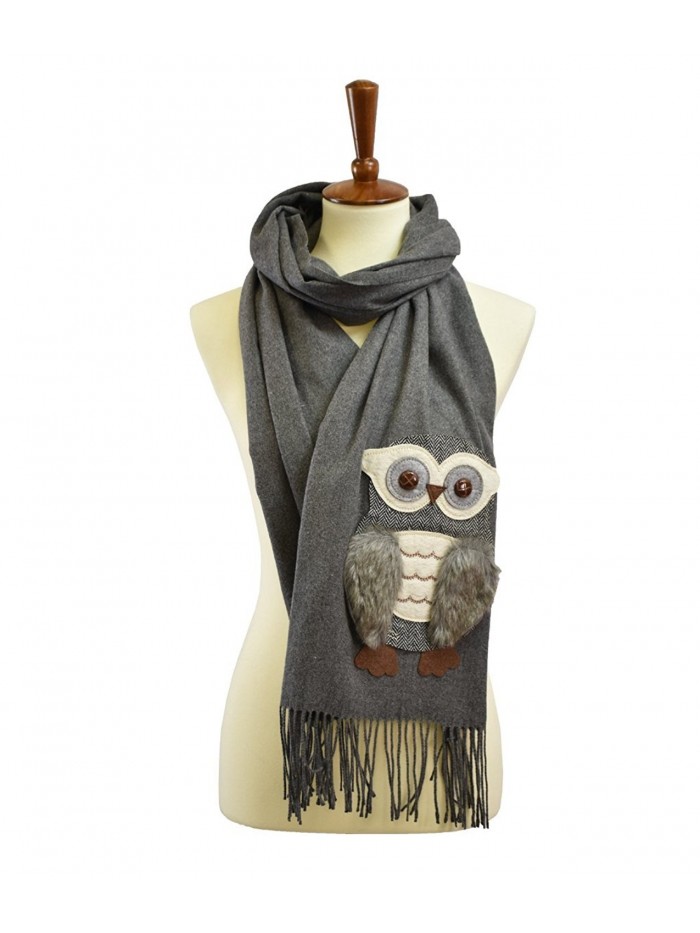 Cashmere feel owl patch fuax fur scarf - Charcoal - CW187NE7T7X