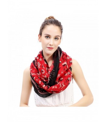 Lina & Lily Santa Sleigh Reindeer Snowman Tree Print Infinity Christmas Scarf - Red - CM11PT1H41F