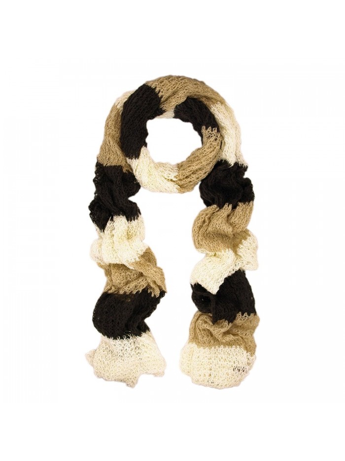 Long Winter Warm Knit Striped Shimmer Scarf - Different Colors Available - Brown - CQ11CL25WIH