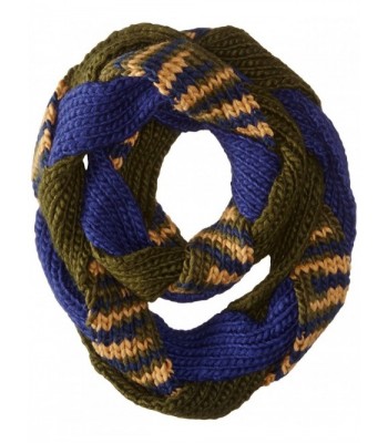 D&Y Women's Braided Stripe Knit Loop Infinity Scarf - Navy - CI11WD3WR87