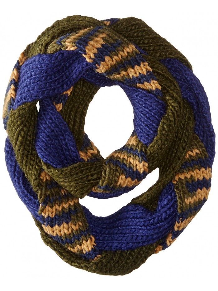 D&Y Women's Braided Stripe Knit Loop Infinity Scarf - Navy - CI11WD3WR87