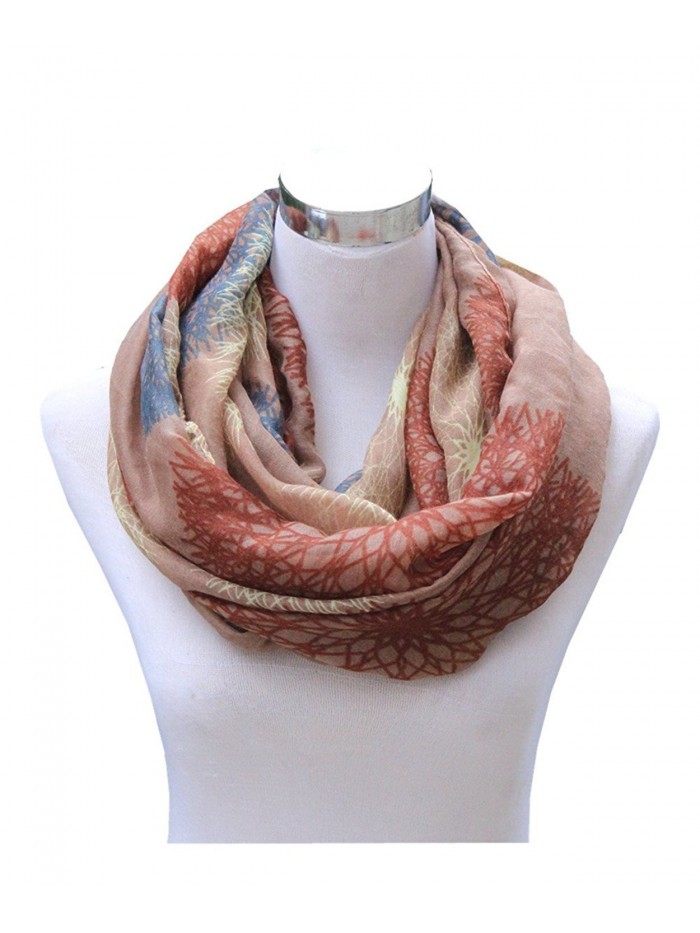 Lucky Leaf Women Fashionable Gauze Soft Collar Loop Infinity Scarf Floral Patterns - Dandelions Khaki - CN182Y4UU0Y