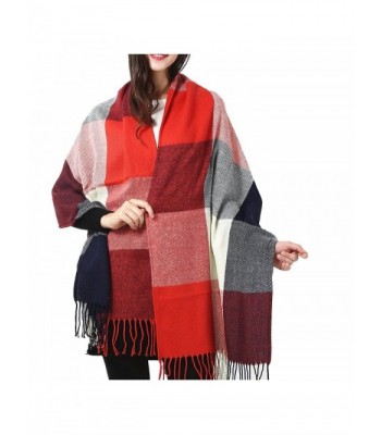 Marvel O Bug Warm Women's Fashion Long Shawl Big Grid Winter Warm Lattice Large Scarf - Orange Red - C91870UTIMZ