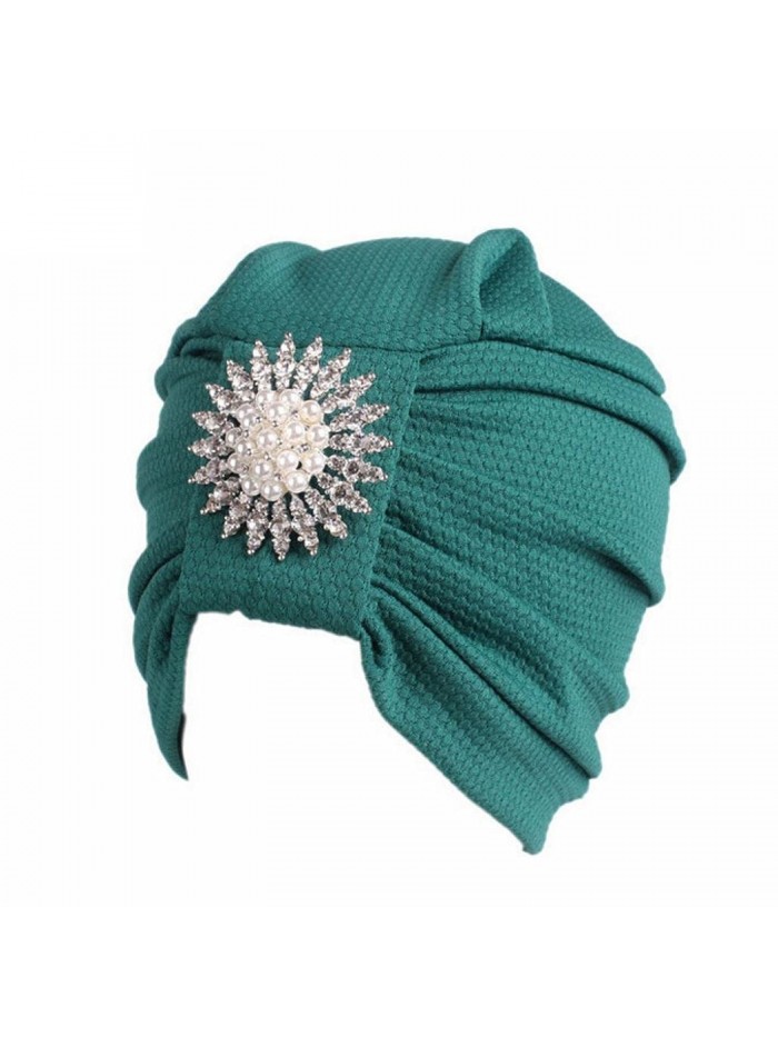 Fabal Women Lace Flower Turban Beanie Hat Bonnet Chemo Cap Muslim Scarf Hijab Lslamic Turbante - Green - CD184AAHD90
