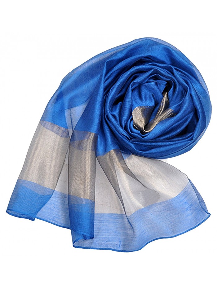 Wander Agio Women's Fashion Shade Large Shawl 55% Silk Scarf - Blue - CL11T4K6OEZ