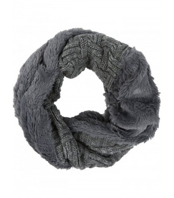 Sakkas Dalien Short Length Two Sided Faux Fur Ribbed Cable Knit Infinity Scarf - Grey - CW12MX8MN1F