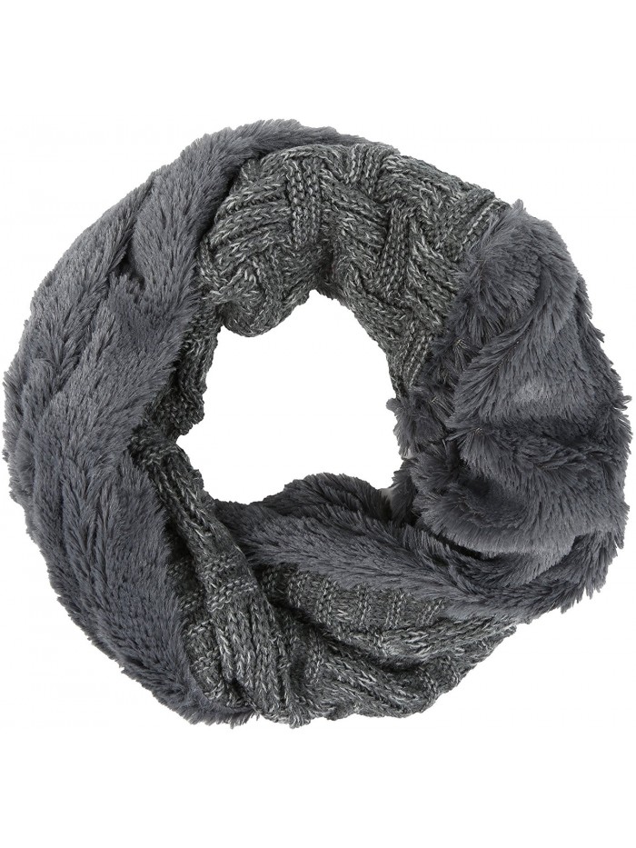 Sakkas Dalien Short Length Two Sided Faux Fur Ribbed Cable Knit Infinity Scarf - Grey - CW12MX8MN1F