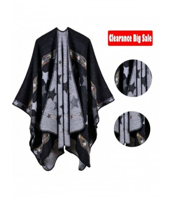 Poncho Capes-Jelinda Ladise Winter Knitted Star Color Shawl Poncho Cape - Black - CY185LD8QAU