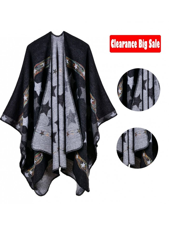 Poncho Capes-Jelinda Ladise Winter Knitted Star Color Shawl Poncho Cape - Black - CY185LD8QAU