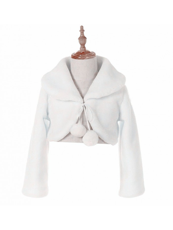 1Y-10Y White Ivory Off Pink Flower Girl Faux Fur Wraps Cape Kids First Communion - White Style C - CZ180Z2O3QG