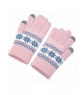 ChicPro Womens Touchscreen Texting Gloves Winter Warm Knit Thick Lined Gloves - Pink Snowflake - C0187D9Z2XT