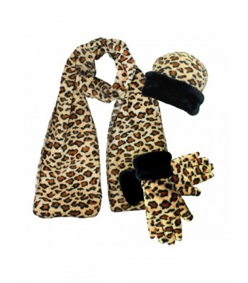 Leopard Print Fleece 3-Piece Hat Scarf & Gloves Matching Winter Set - C2187CZT2UO