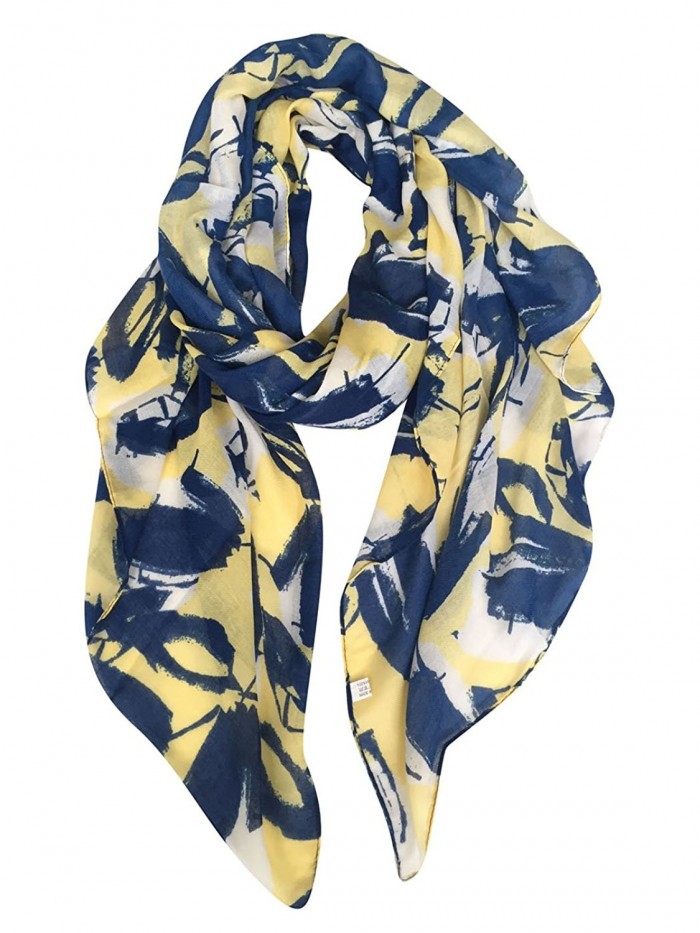 GERINLY Womens Scarves: Leaves Flower Print Soft Cozy Wrap Shawl - Yellow Blue - CJ187WO4KH5