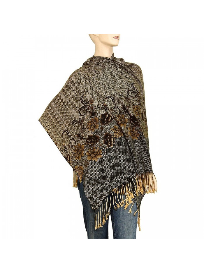 Falari Women's Pashmina Style Shawl Wrap Scarf 78" x 26" - Brown (Flower) - CO128HILAZB