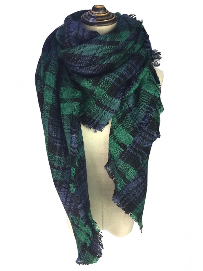 YOUR SMILE Women Tassels Soft Plaid Tartan Stylish Warm Scarf Gorgeous Wrap Shawl - Green - CF186IE54QW