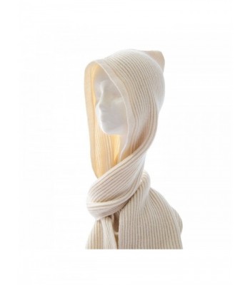 Unisex Winter Bomber Hats Knit Hooded Scarf Wrap Cap Hoodie Scarves Shawl Crochet Hat - Beige - CN187I3H0AY