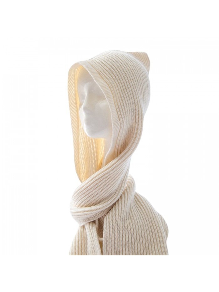 Unisex Winter Bomber Hats Knit Hooded Scarf Wrap Cap Hoodie Scarves Shawl Crochet Hat - Beige - CN187I3H0AY