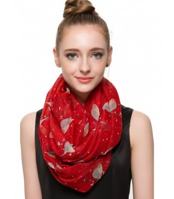 Aoloshow Floral Blossom Bird on the Tree Print Infinity Scarf Lightweight - C Red - C0124XJW4XV